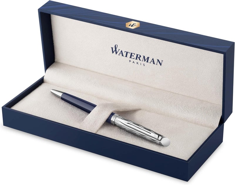 Waterman Hémisphère Ballpoint Pen - Metal & Blue Lacquer with Chiselled Cap - Gift Box - Image 1